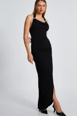 Quiz Black Halter Neck Maxi Dress New