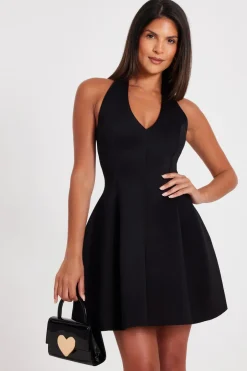 Quiz Halter Neck Skater Dress Black Sale