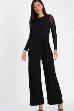 Quiz Black High Waist Belted Palazzo Trousers New