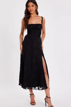 Quiz Jacquard Ruched Midaxi Dress Black Best