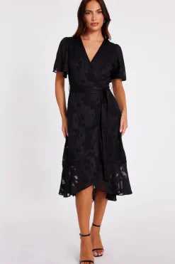 Quiz Jacquard Wrap Midi Dress Black Discount