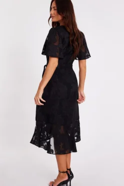 Quiz Jacquard Wrap Midi Dress Black Discount