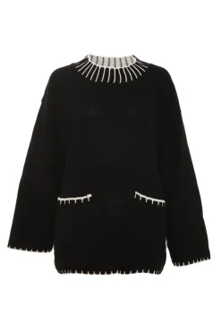 Quiz Knit Contrast Stich Jumper Black Outlet