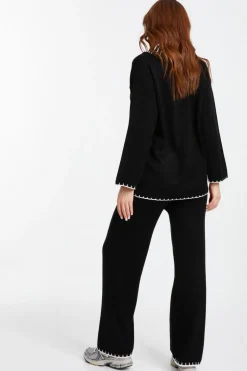 Quiz Knit Contrast Stich Jumper Black Outlet