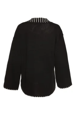 Quiz Knit Contrast Stich Jumper Black Outlet