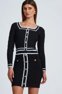 Quiz Black Knit Contrast Trim Skirt Clearance