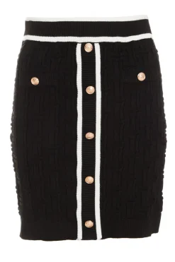 Quiz Black Knit Contrast Trim Skirt Clearance