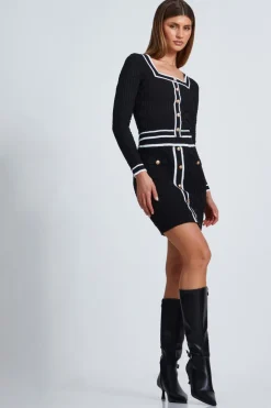 Quiz Black Knit Contrast Trim Skirt Clearance