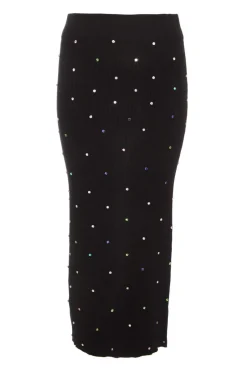 Quiz Black Knit Diamante Midi Skirt New