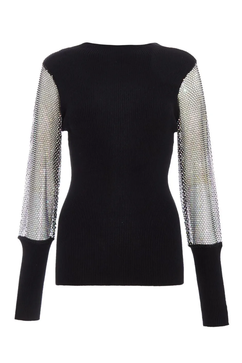 Quiz Knit Diamante Sleeve Jumper Black Discount
