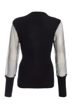 Quiz Knit Diamante Sleeve Jumper Black Discount