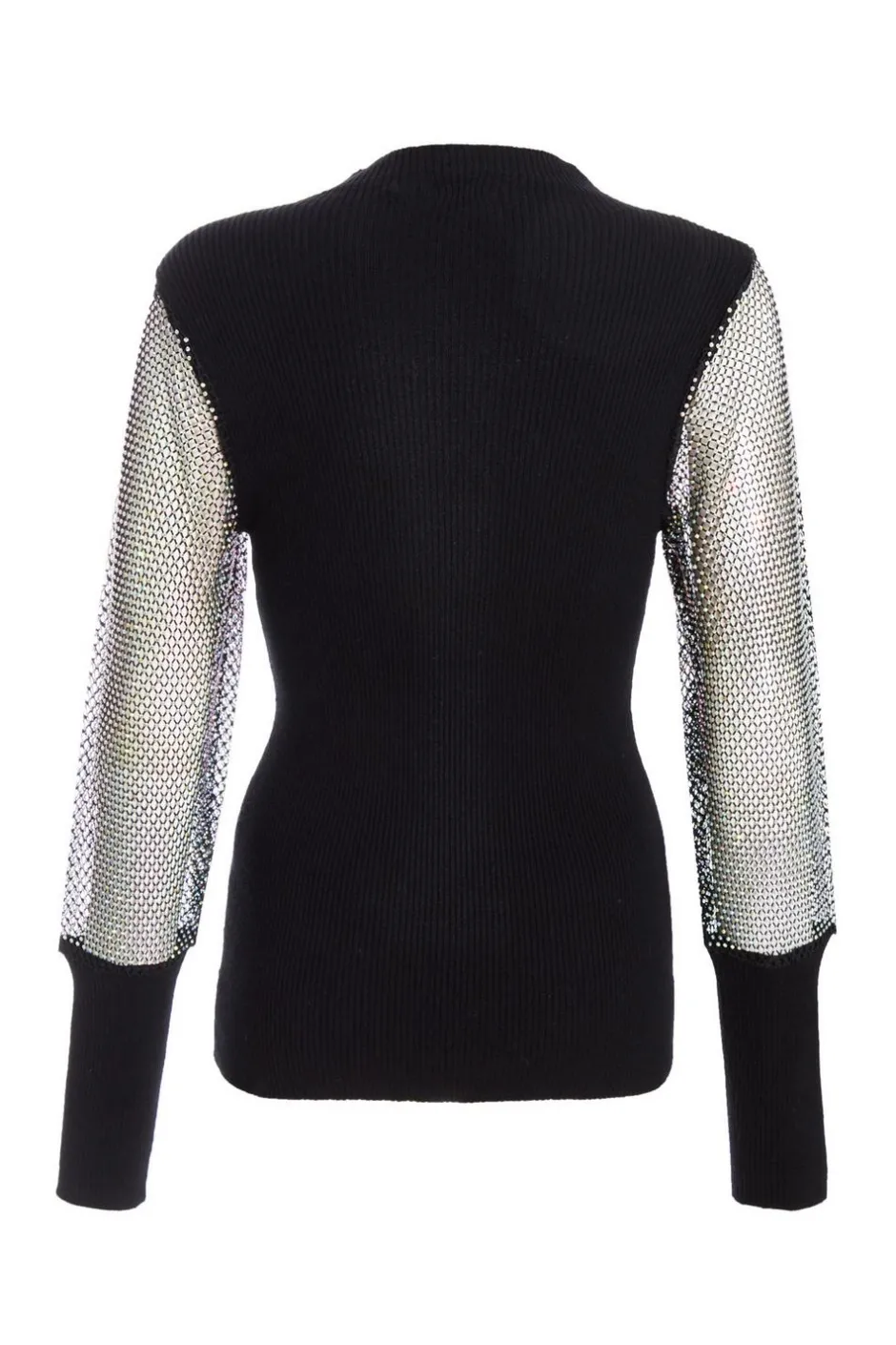 Quiz Knit Diamante Sleeve Jumper Black Discount