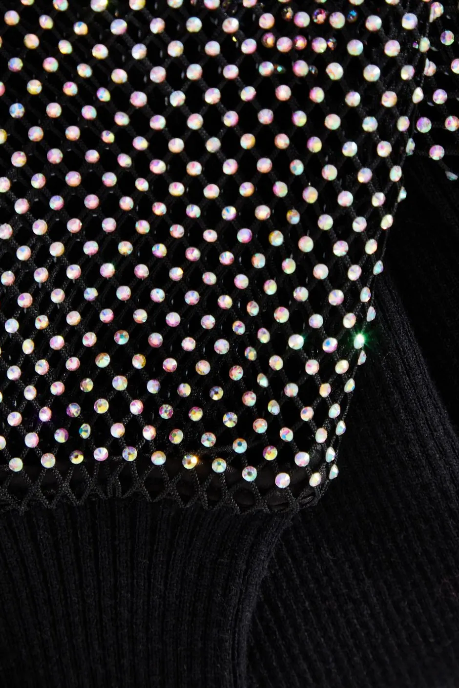 Quiz Knit Diamante Sleeve Jumper Black Discount