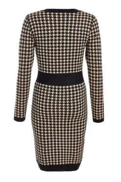 Quiz Black Knit Dog Tooth Jumper Dress Best