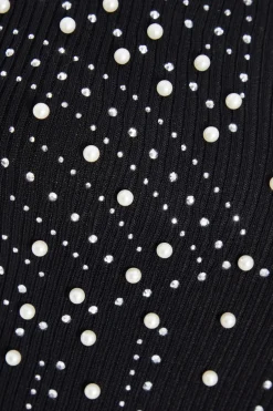 Quiz Knit Embellished Crop Top Black New