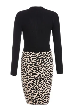 Quiz Black Knit Leopard Print Jumper Dress Online