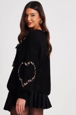 Quiz Black Knit Leopard Trim Cardigan Best