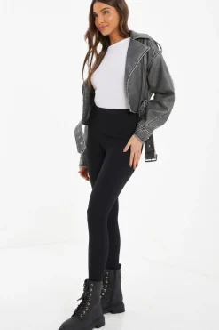 Quiz Black Knit Ribbed Leggings Sale
