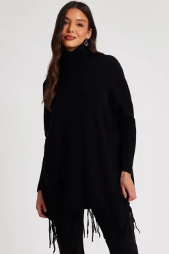 Quiz Knit Tassel Hem Jumper Black Hot
