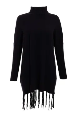 Quiz Knit Tassel Hem Jumper Black Hot