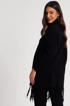 Quiz Knit Tassel Hem Jumper Black Hot
