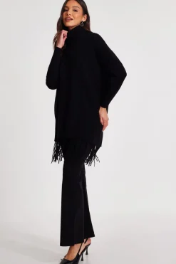 Quiz Knit Tassel Hem Jumper Black Hot