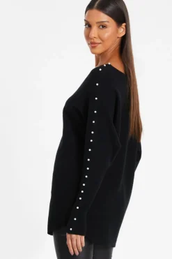 Quiz Knitted Beaded Batwing Jumper Black Online