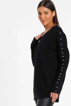 Quiz Knitted Beaded Batwing Jumper Black Online