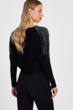 Quiz Knitted Diamante Jumper Black Online