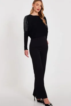 Quiz Knitted Diamante Jumper Black Online