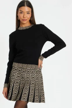Quiz Black Knitted Geometric Trim Jumper Clearance