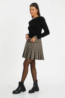 Quiz Black Knitted Geometric Trim Jumper Clearance