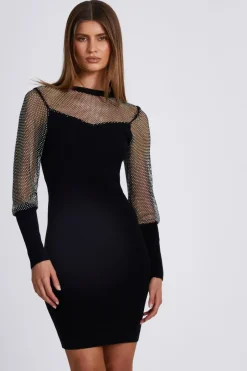 Quiz Black Knitted Mesh Sleeve Dress Outlet