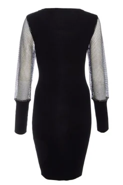 Quiz Black Knitted Mesh Sleeve Dress Outlet