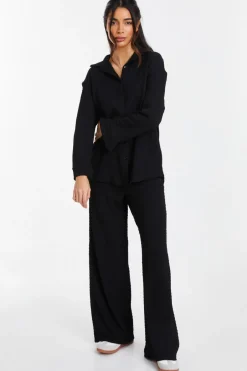 Quiz Black Long Sleeve Textured Shirt Online