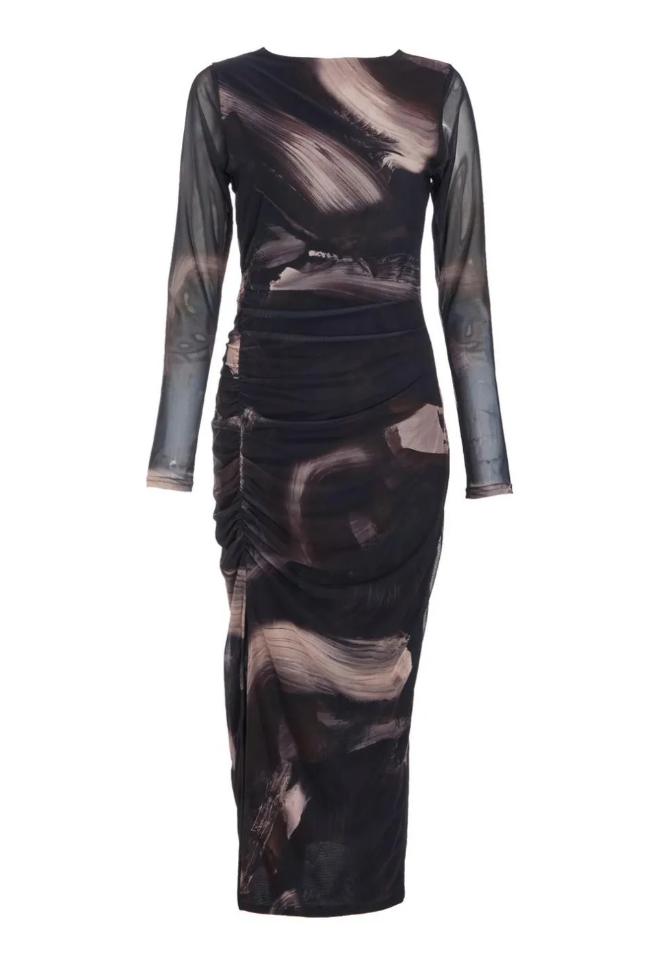 Quiz Black Marble Print Mesh Midaxi Dress