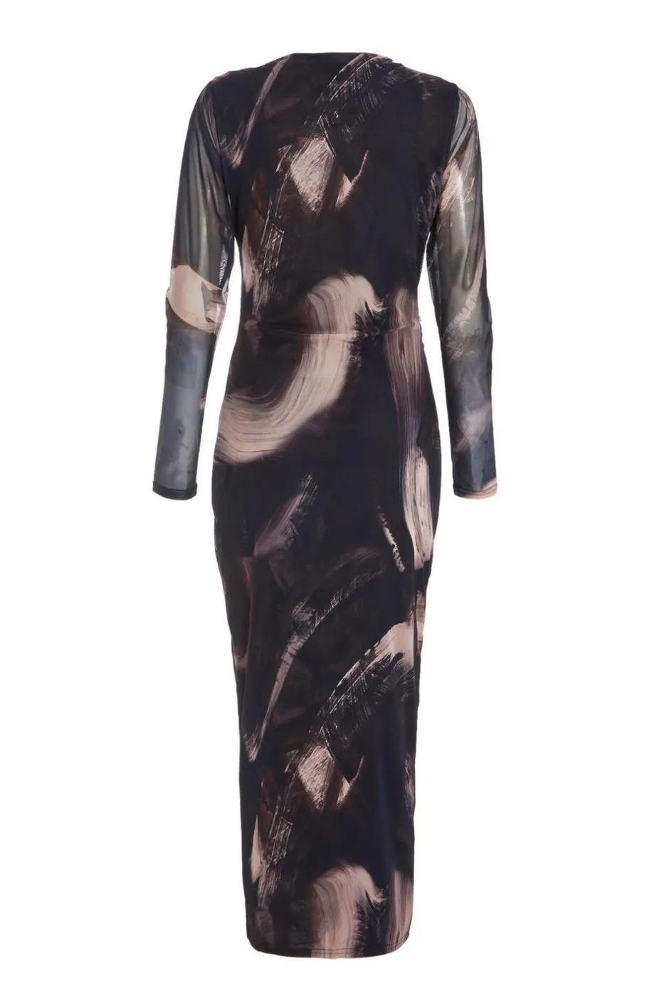 Quiz Black Marble Print Mesh Midaxi Dress