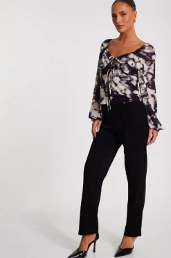 Quiz Black Marble Print Tie Front Top Online