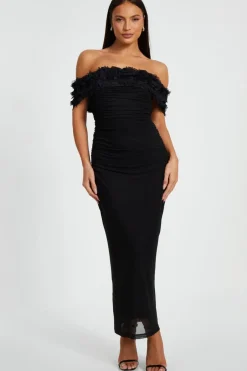 Quiz Mesh Bardot Midaxi Dress Black Best