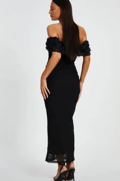 Quiz Mesh Bardot Midaxi Dress Black Best