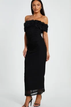 Quiz Mesh Bardot Midaxi Dress Black Best