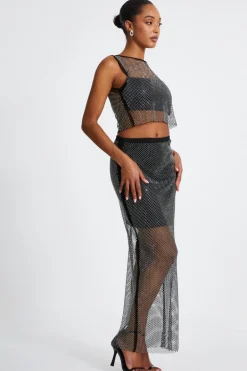 Quiz Black Mesh Diamante Midaxi Skirt Online