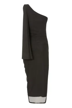 Quiz Mesh One Shoulder Midi Dress Black Discount