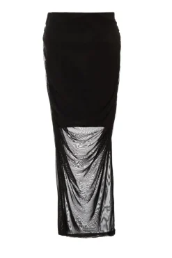 Quiz Black Mesh Ruched Midaxi Skirt Online