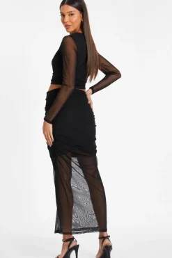 Quiz Black Mesh Ruched Midaxi Skirt Online