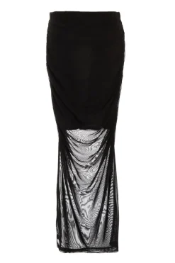 Quiz Black Mesh Ruched Midaxi Skirt Online