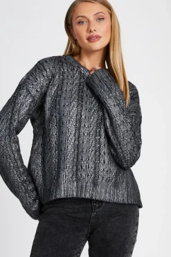 Quiz Black Metallic Cable Knit Jumper Best