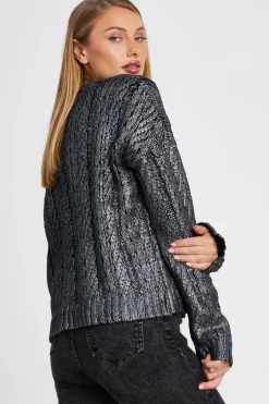 Quiz Black Metallic Cable Knit Jumper Best