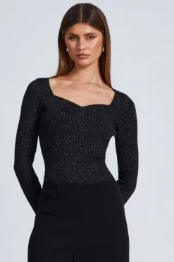 Quiz Metallic Glitter Jumper Black Discount