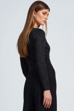 Quiz Metallic Glitter Jumper Black Discount